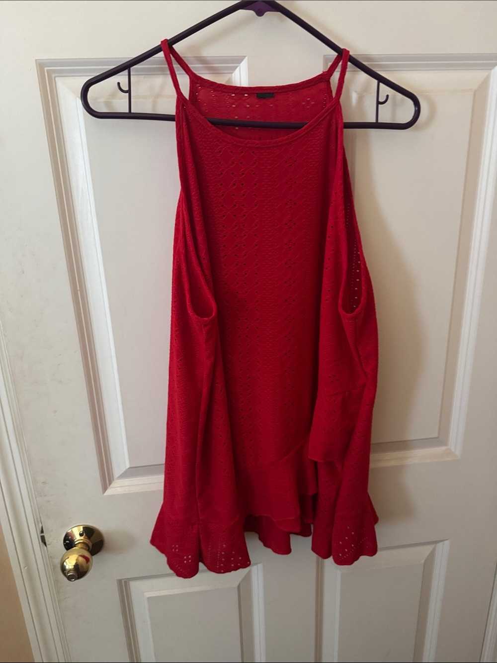 Red Women's Sleeveless Crochet Halter Top